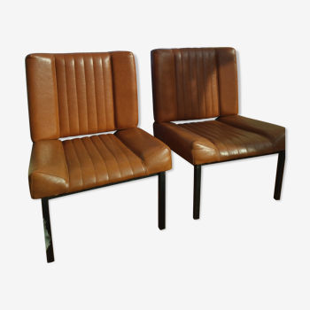Pair of lounge armchairs, 70s leather