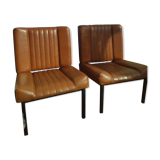 Pair of lounge armchairs, 70s leather