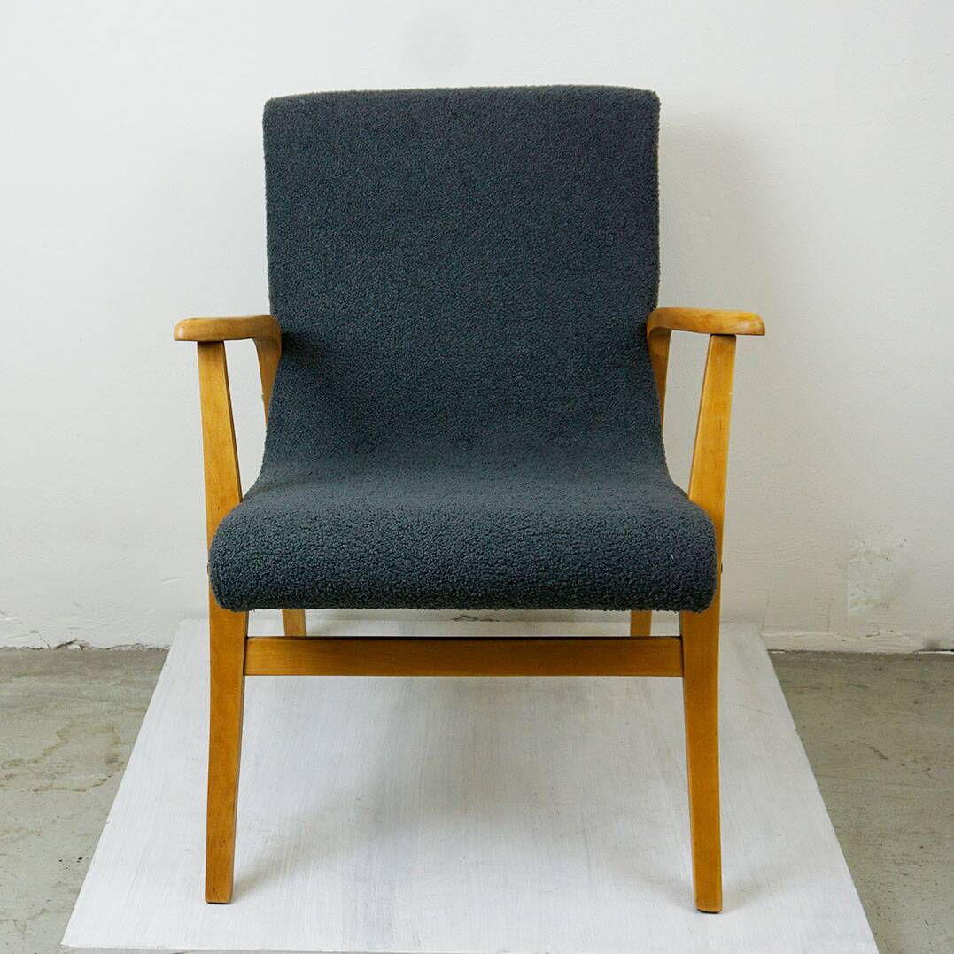 Roland Rainer Lounge Chair Café Ritter with grey bouclé.
