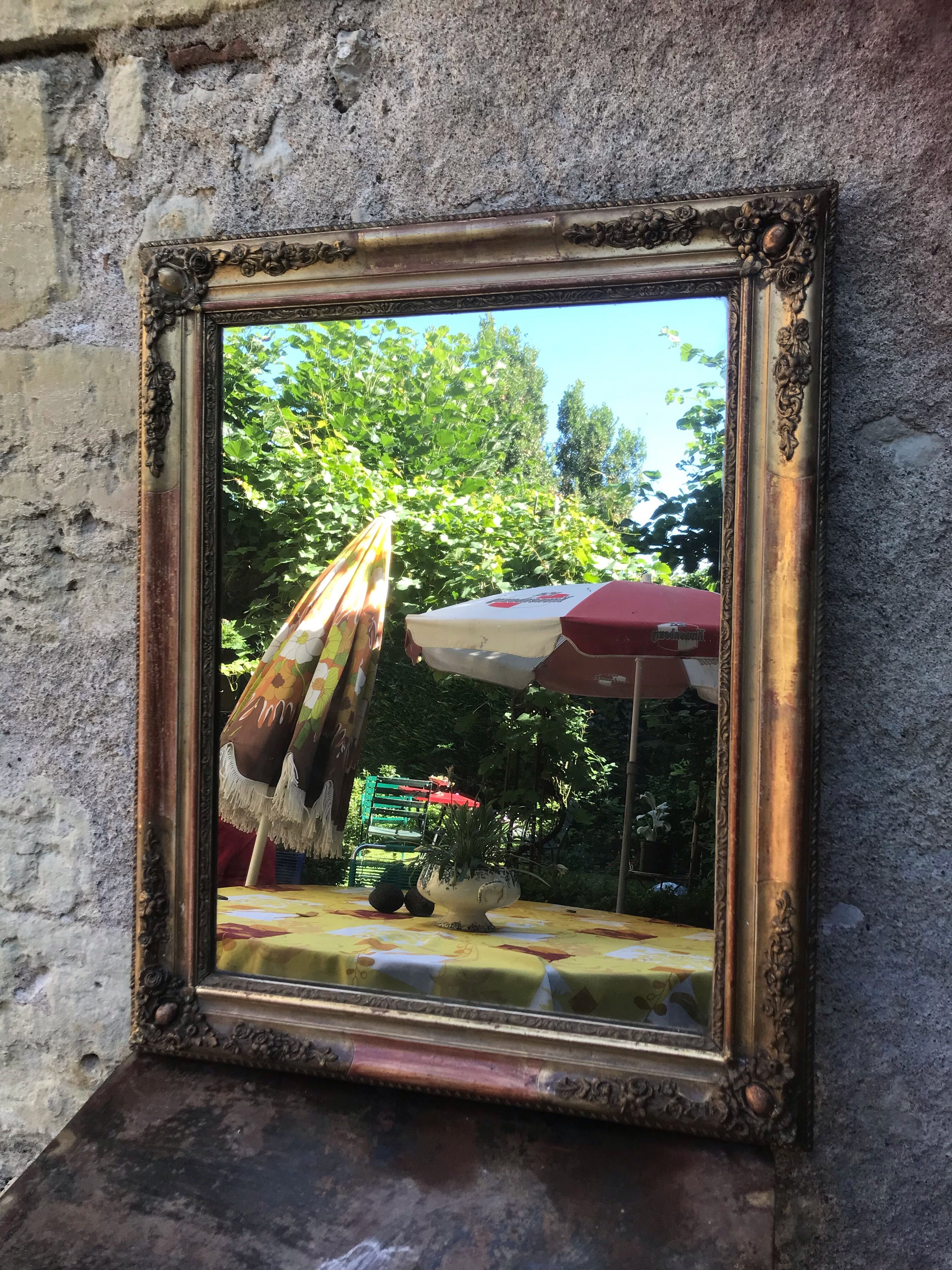 Golden mirror with gold leaf 79 x 53 cm