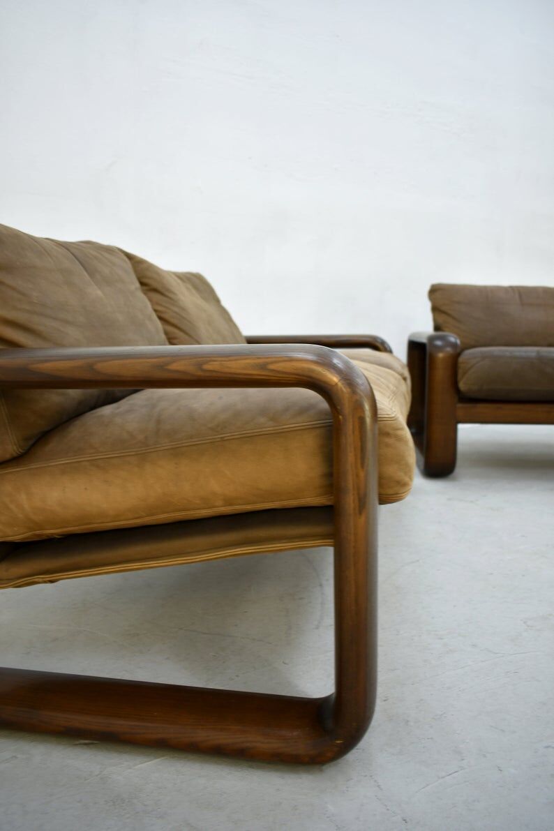 Pair of Rosenthal Studio Line Model Hombre Leather Sofa by Burkhart Vogtherr, Germany 1975