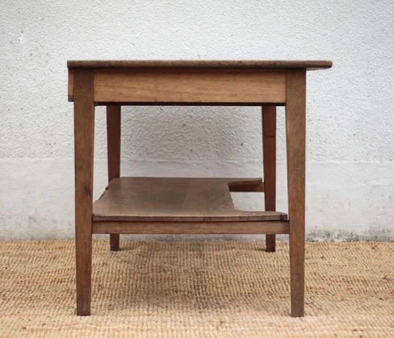 Antique oak kitchen table, office or work table, wooden furniture, decor, 19th century.