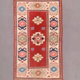 Old turkish kazak rug 140x83 cm vintage, red and blue