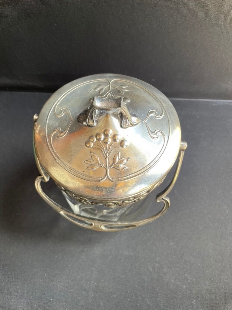 Cut crystal and silver metal cookie bucket – Art Nouveau
