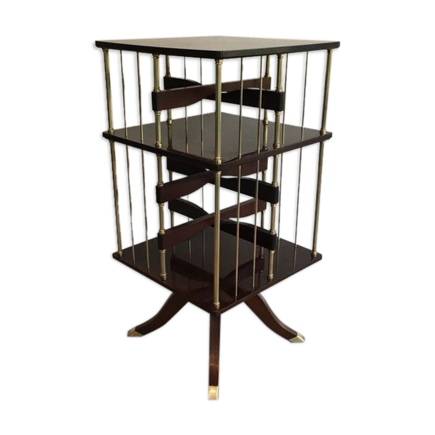 Rotating bookcase cabinet in mahogany and brass