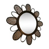 Miroir fleur vintage en rotin et cannage années 60/70