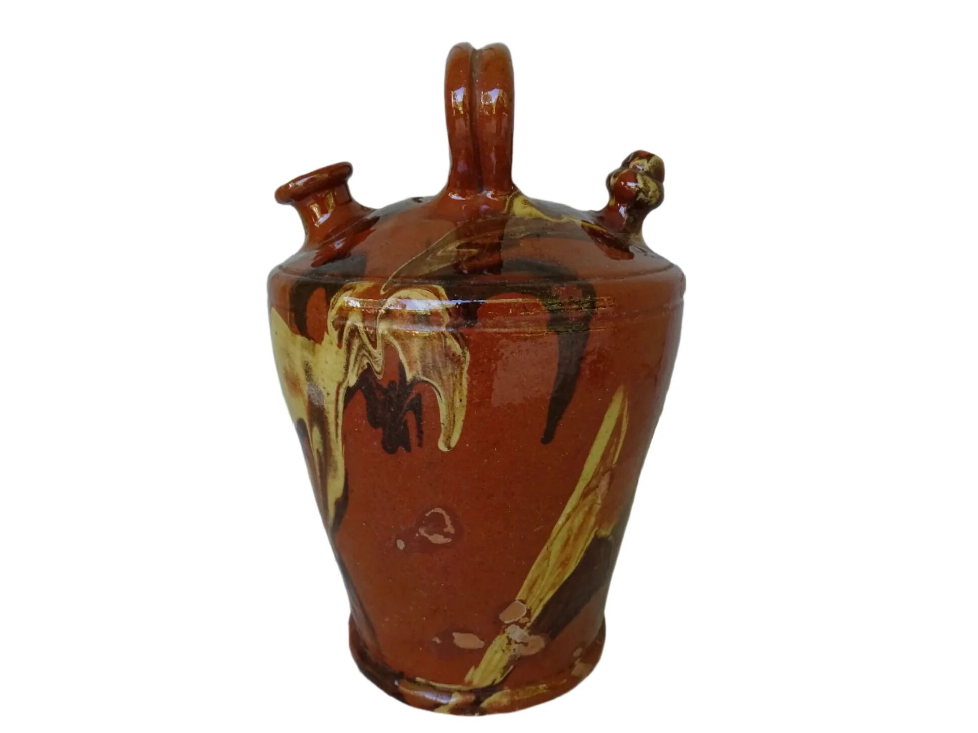 Gargoulette antique en poterie à glaçure jaspé, catalane