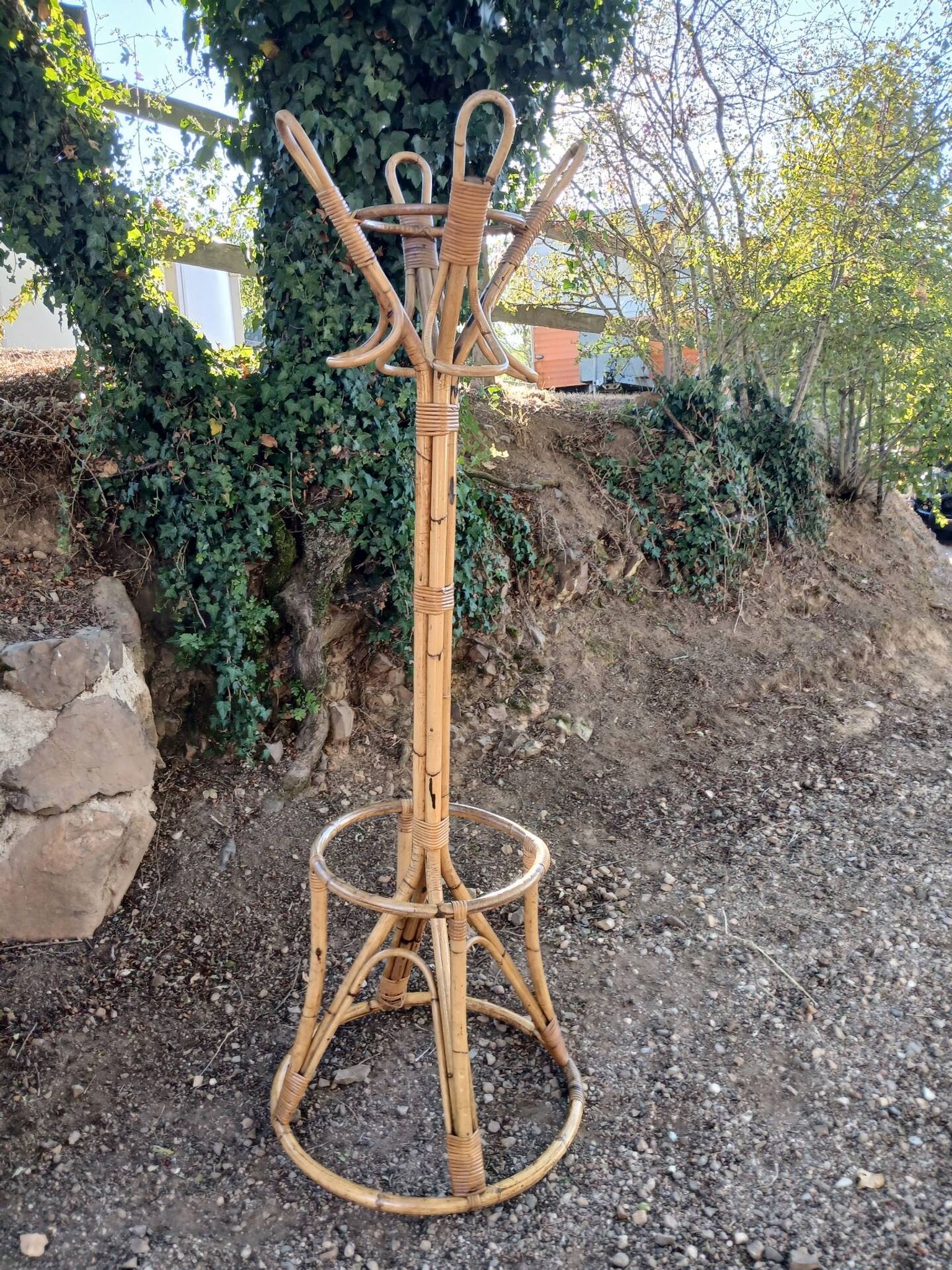 Vintage coat rack in bamboo and rattan
