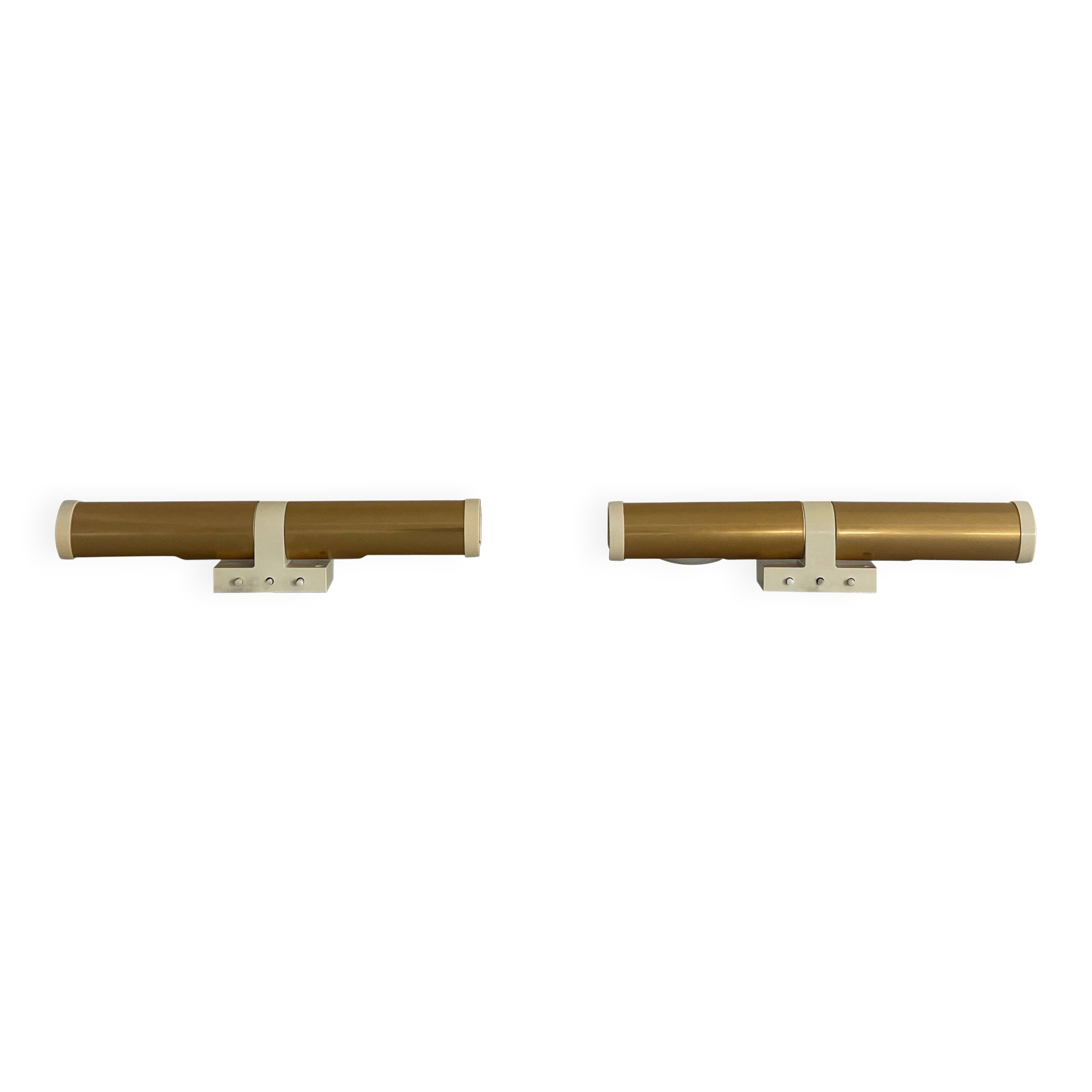 Pair of two-headed wall sconces in gold metal by ERCO, 1970s, Germany