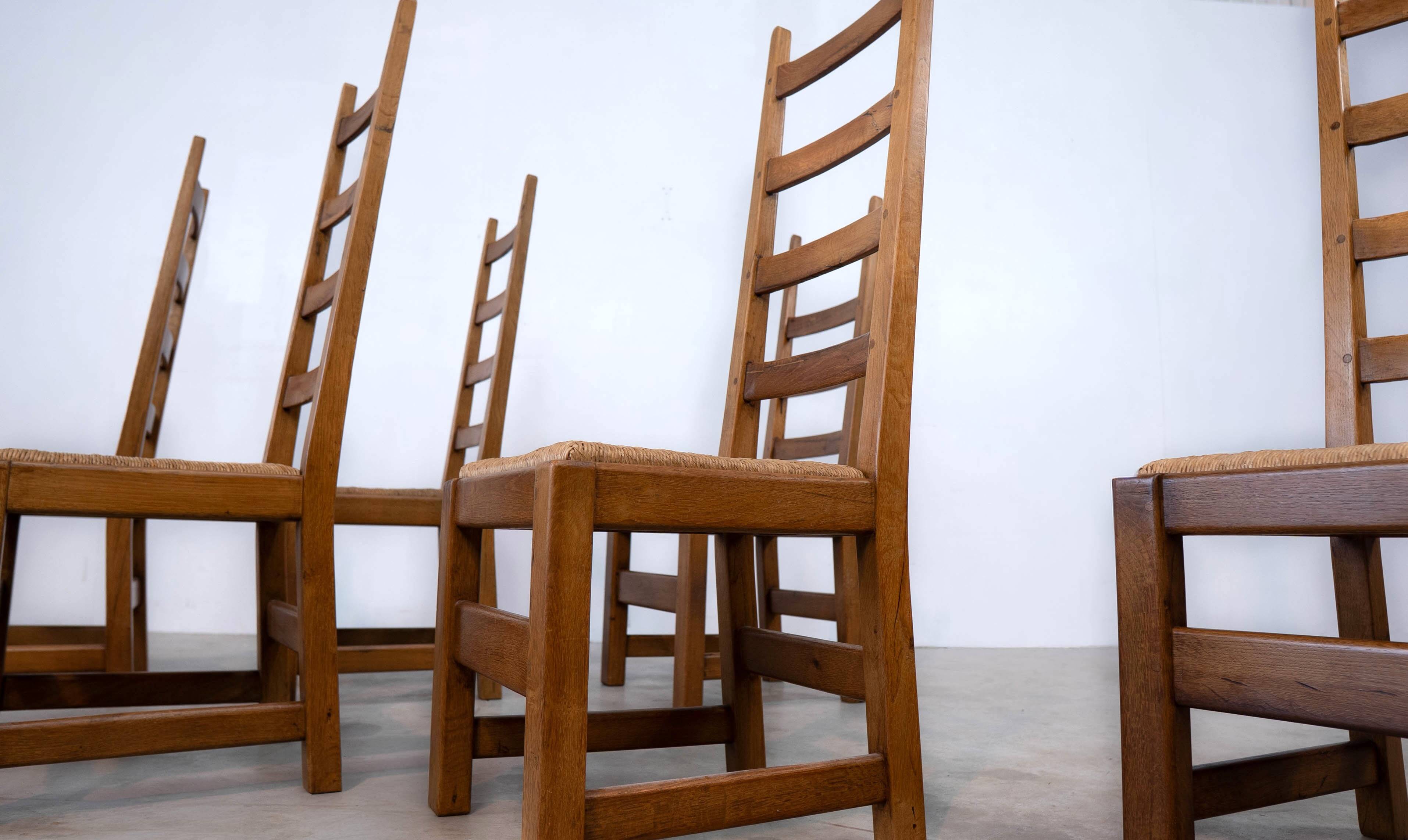Set of six high back French dining chairs