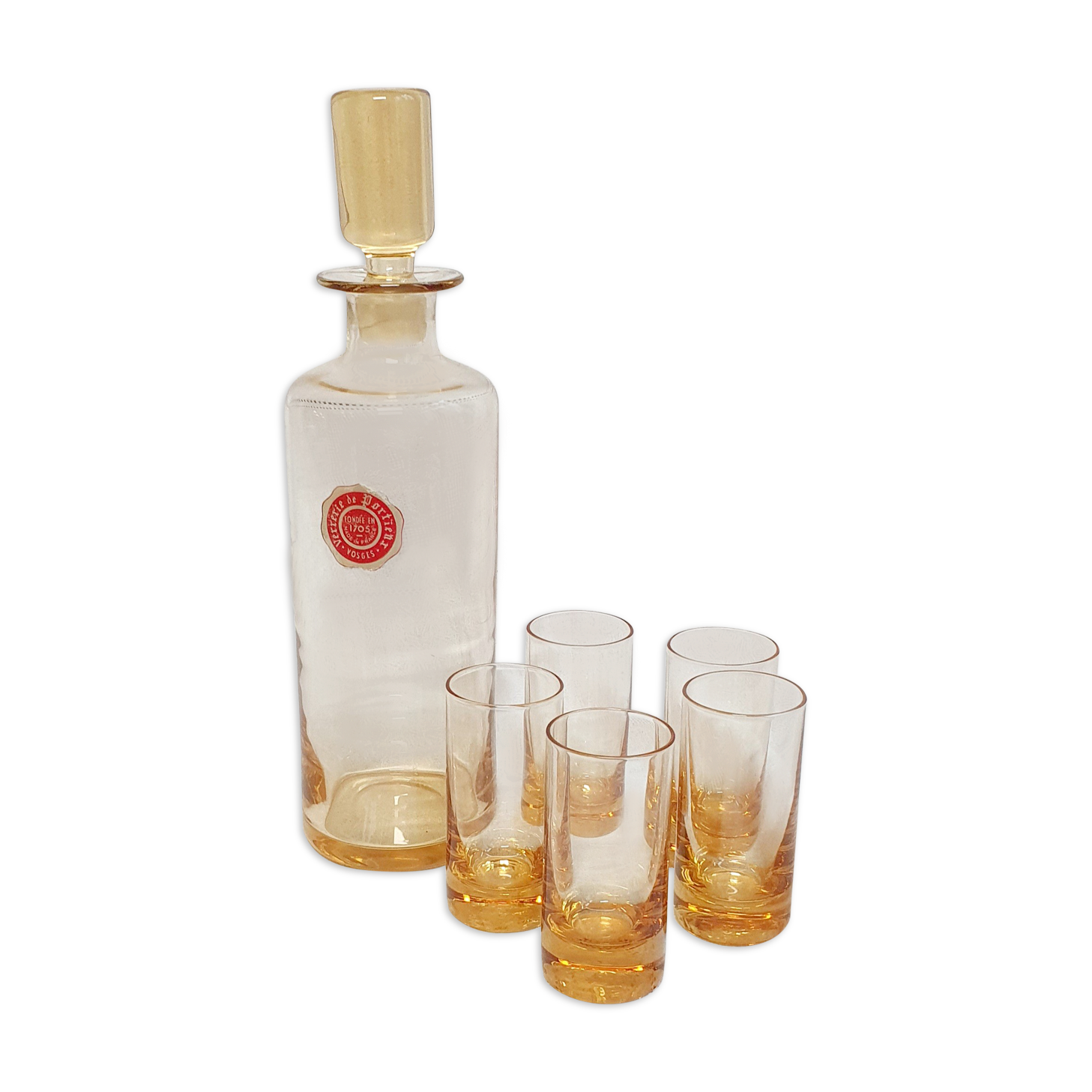 Portieux crystal decanter and its 5 glasses