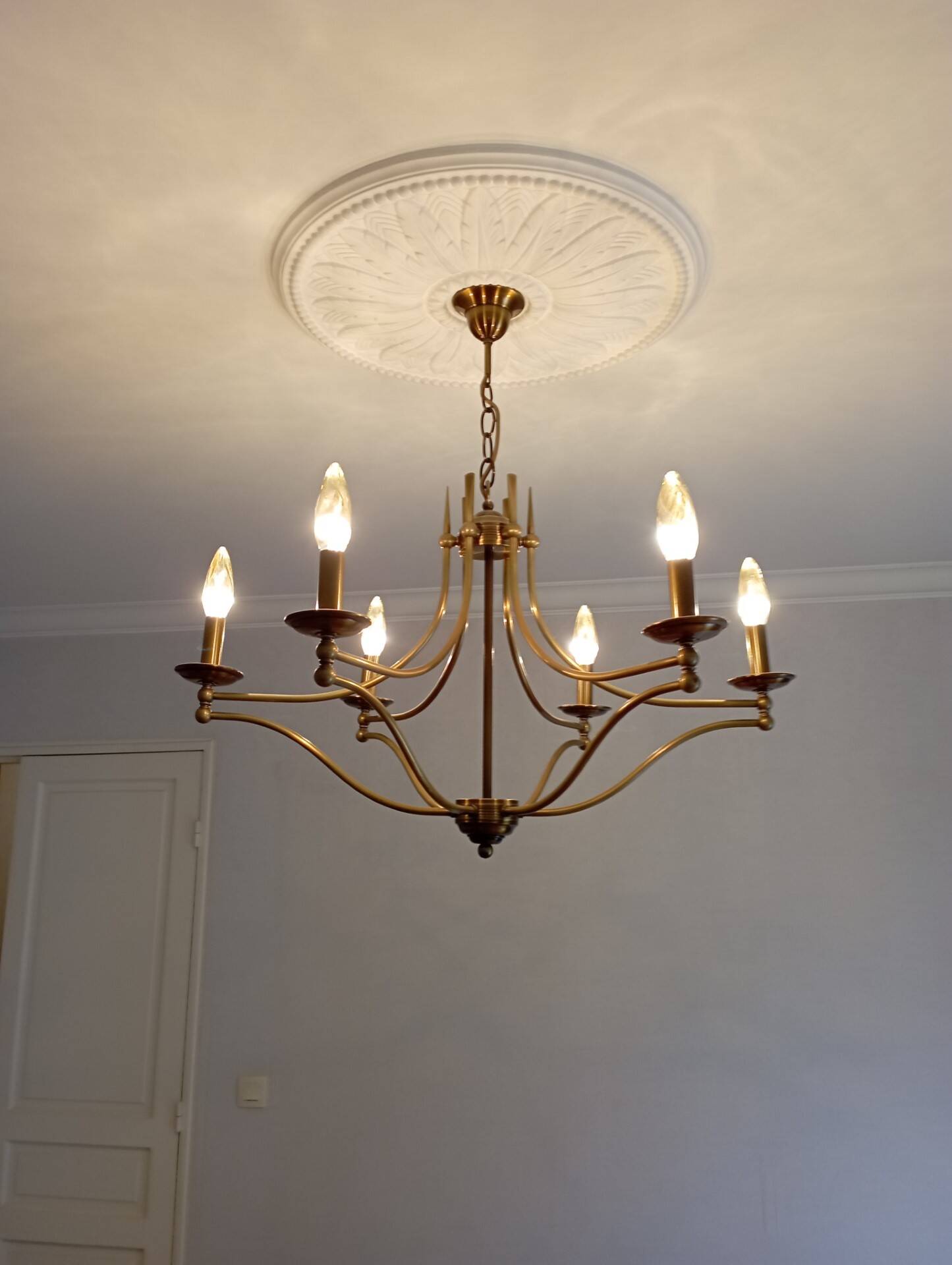 6-branched brass chandelier