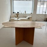 Travertine and wood dining table