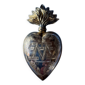 Ex-voto sacré en argent massif – cœur gravé “Reconnaissance” – intérieur do