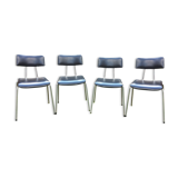 4 Chairs with chrome tubular metal base and black Skaï
