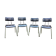 4 Chairs with chrome tubular metal base and black Skaï