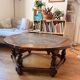Round coffee table in solid wood & natural stone – diameter 99 cm