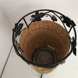 Vintage rattan and wrought iron umbrella holder