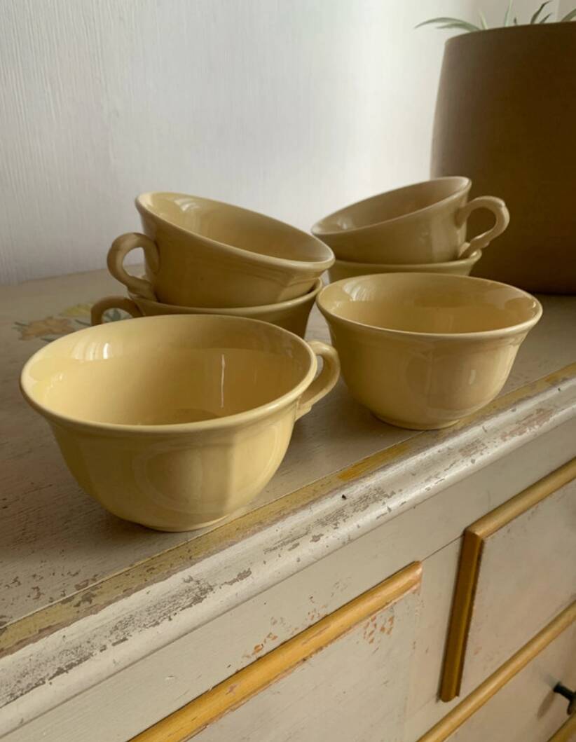 Vintage 6-cup coffee/tea set - Yellow earthenware