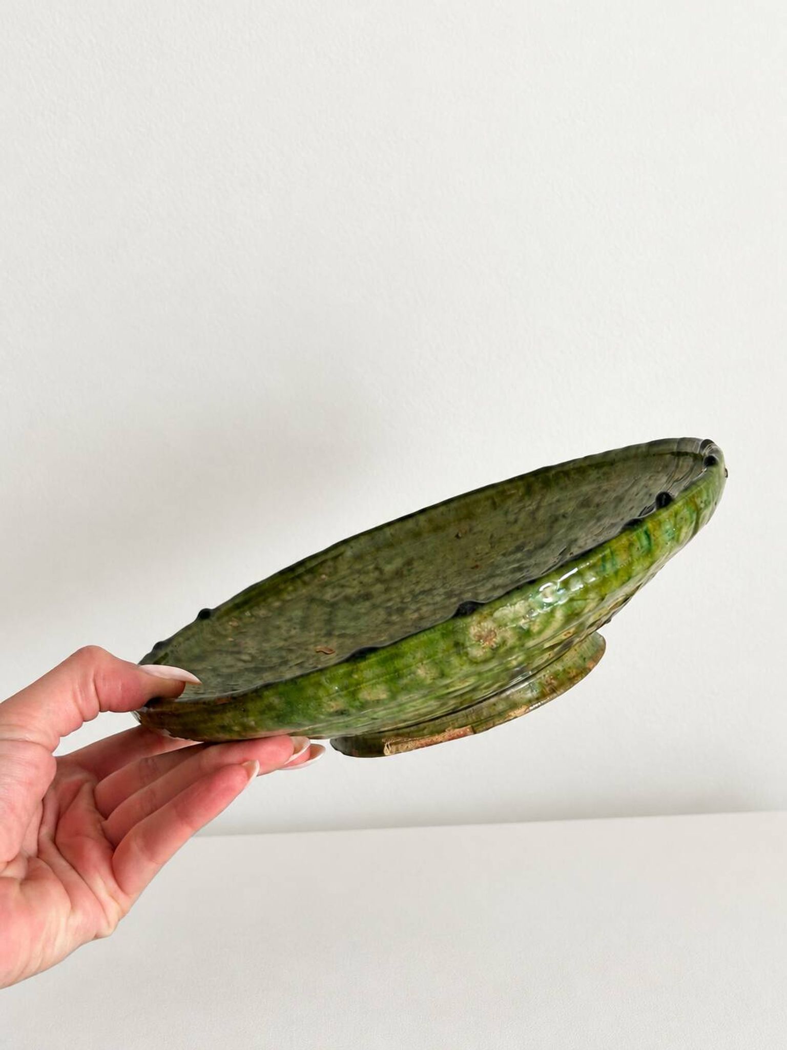 Coupe, vide-poche Tamegroute ancienne en céramique vernissée verte