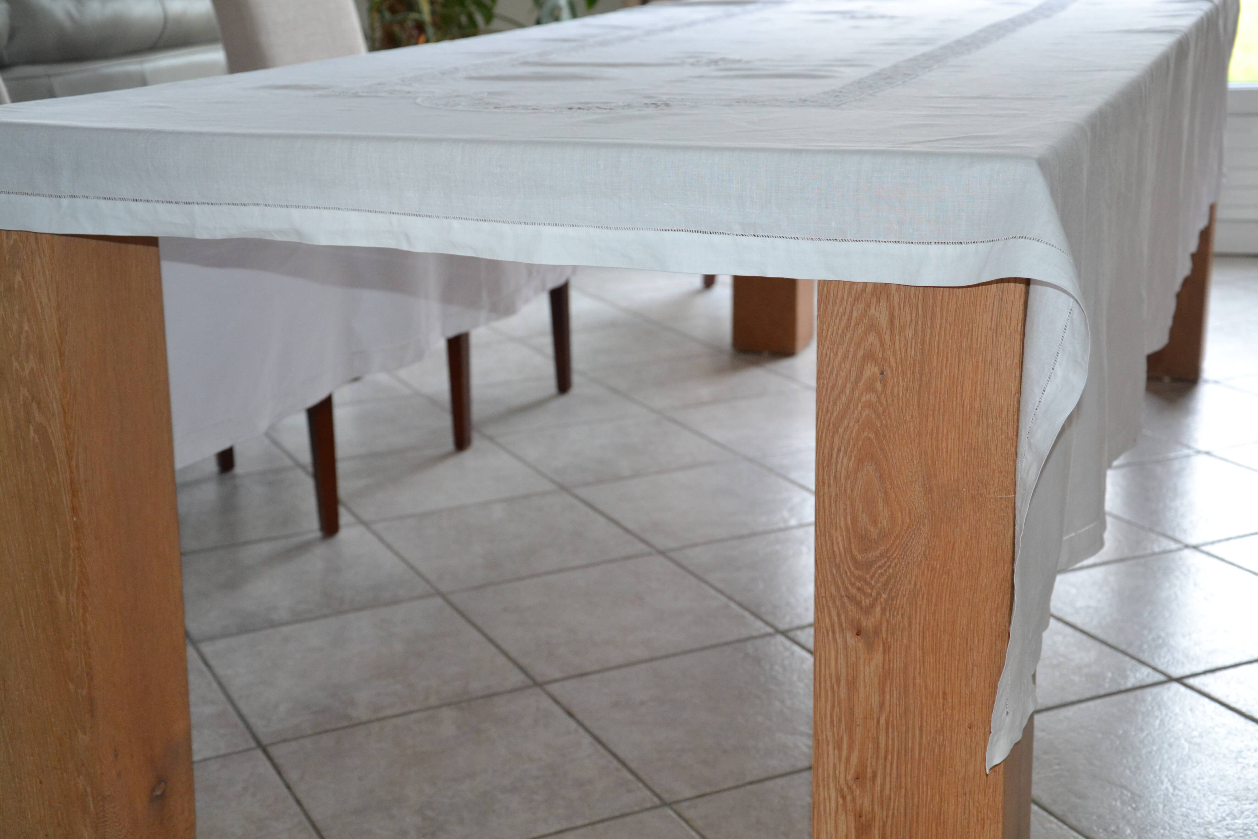 White linen tablecloth with embroidery 181cm/261cm