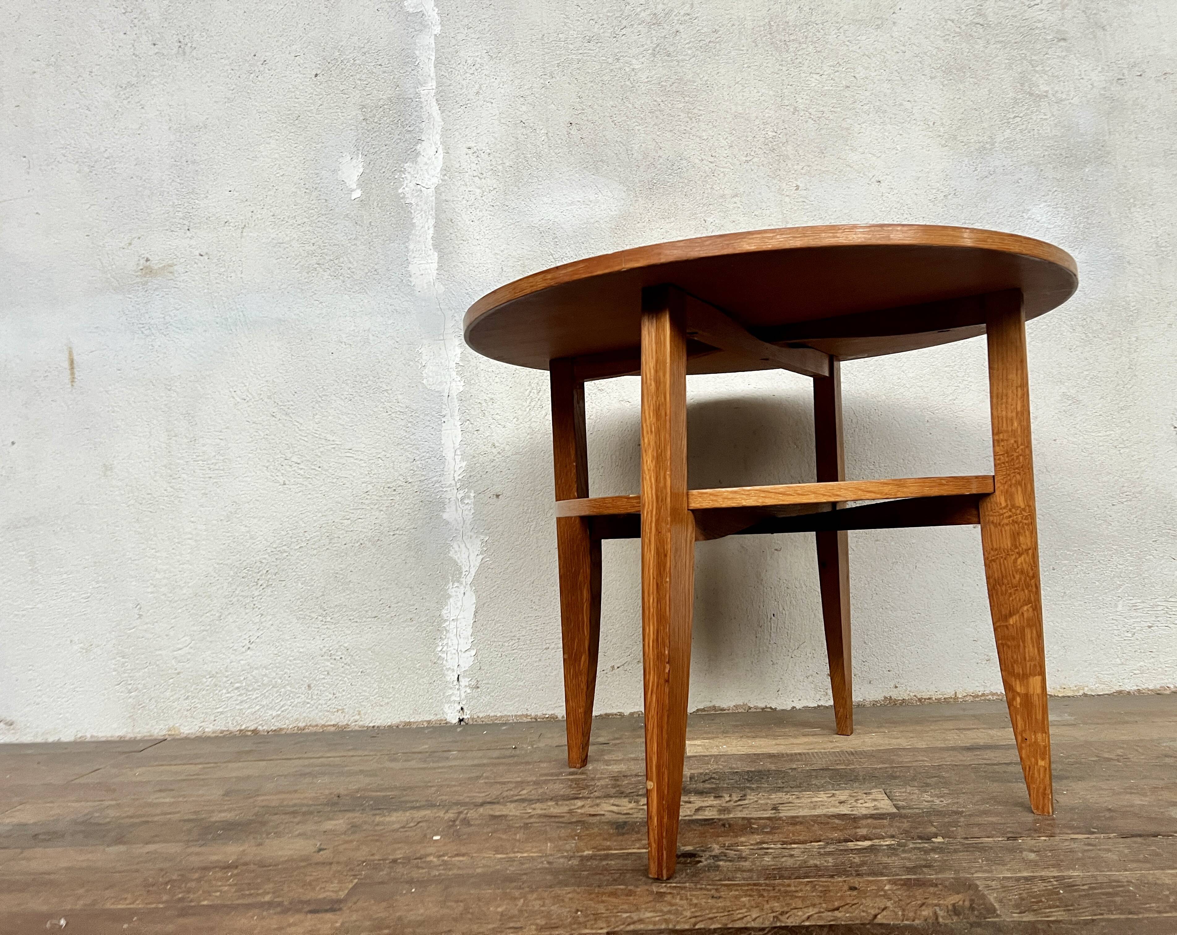 vintage round coffee table in light oak