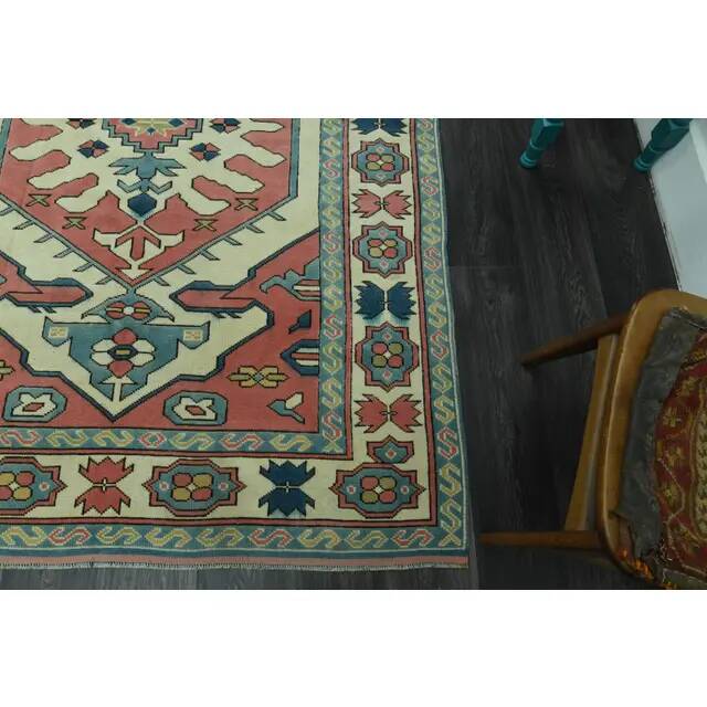 1970s Vintage Turkish Oushak Handmade Wool Cotton Pink Area Rug 162x226