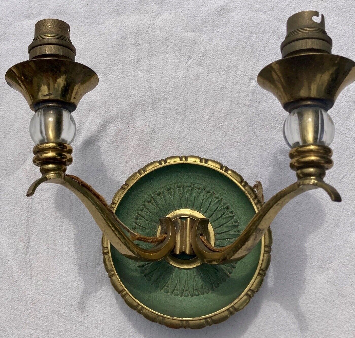 Pair of modernist bronze sconces & vintage crystal balls