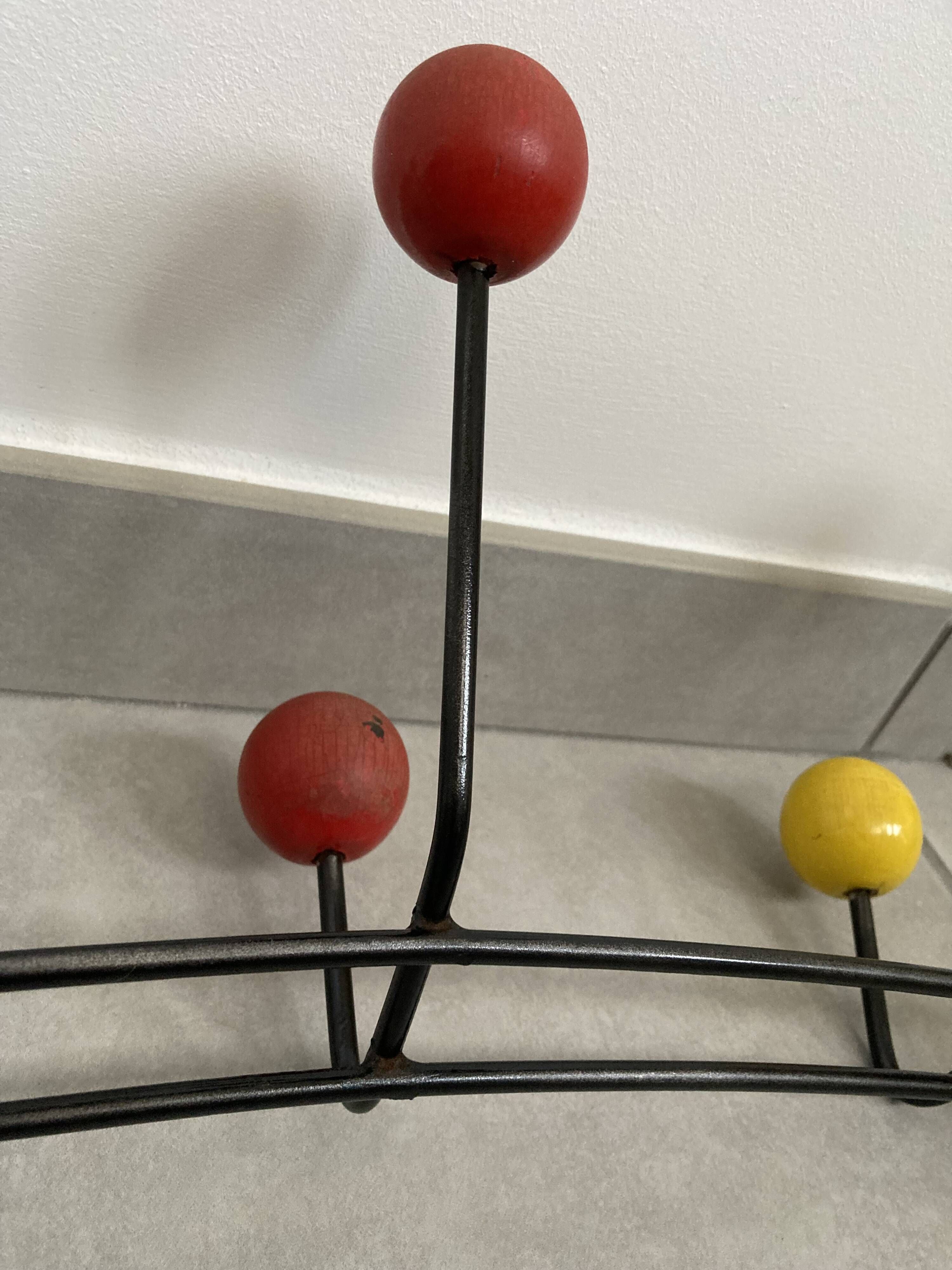 Metal coat rack with 6 wooden balls, 1950s-1960s