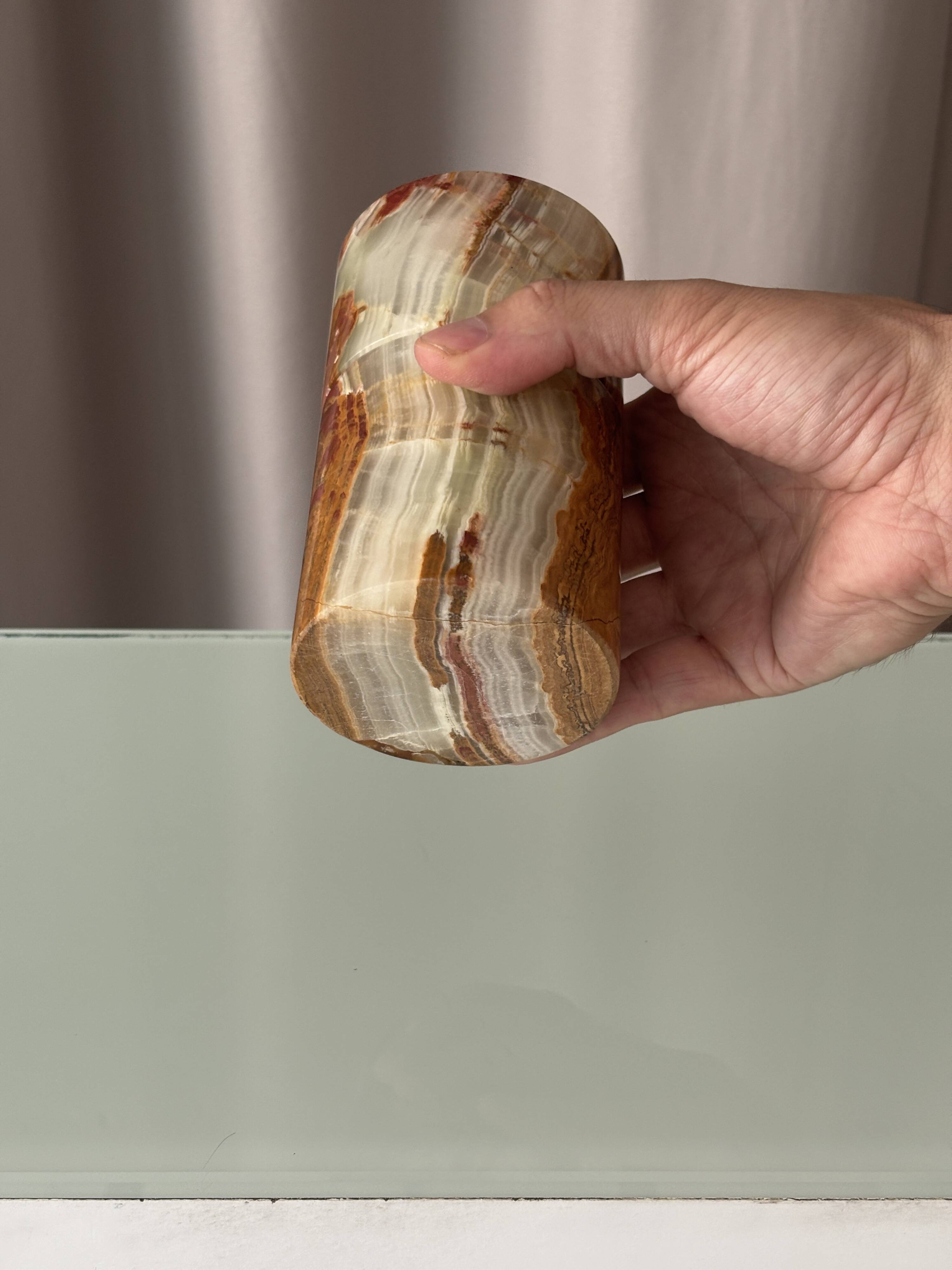 Vintage Hand-Carved Onyx Vessel | Cachepot | Sculptural Stone Bowl