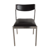 Vintage chair 70s in black skaï and chrome