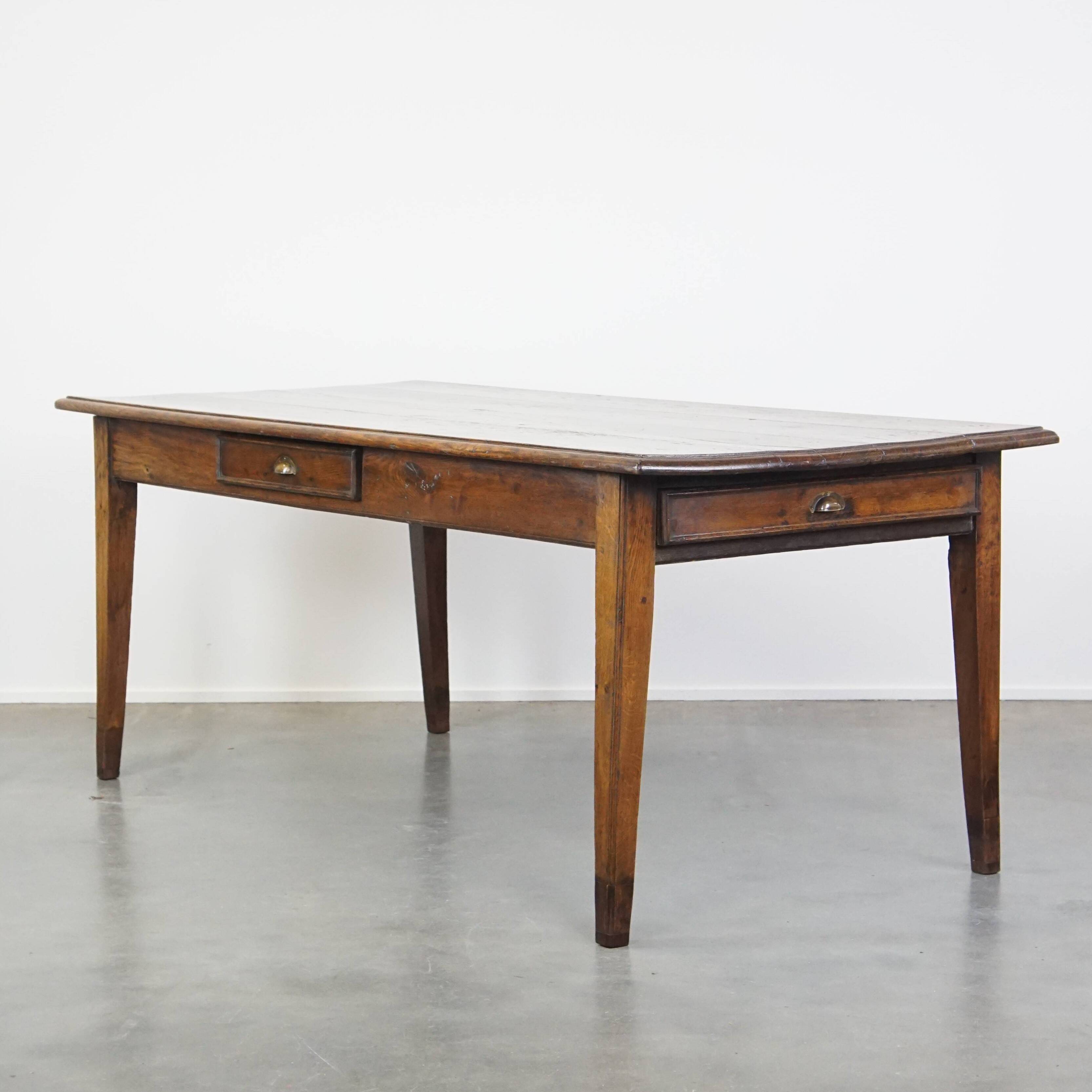 Antique French Oak Dining Table from the Early 19th Century with 2 Drawers