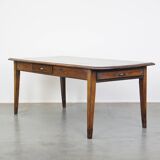Table à manger ancienne en chêne français du début du XIXe siècle avec 2 tiroirs
