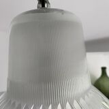 Vintage Holophane Suspension Chandelier from the 50s/60s, industrial style, transparent striated glass