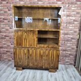 Restored Mid-Century Flame Walnut Highboard with Bar Cabinet - 1960s