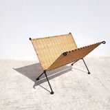 Metal and rattan magazine rack