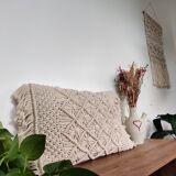 Coussin macramé tressé beige 30x50 cm