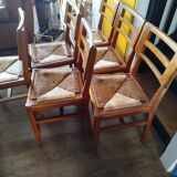 Set of 6 vintage straw chairs – Pierre Cruège – 1950s