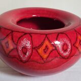 Vase tripode céramique à l'émail rouge vif vintage