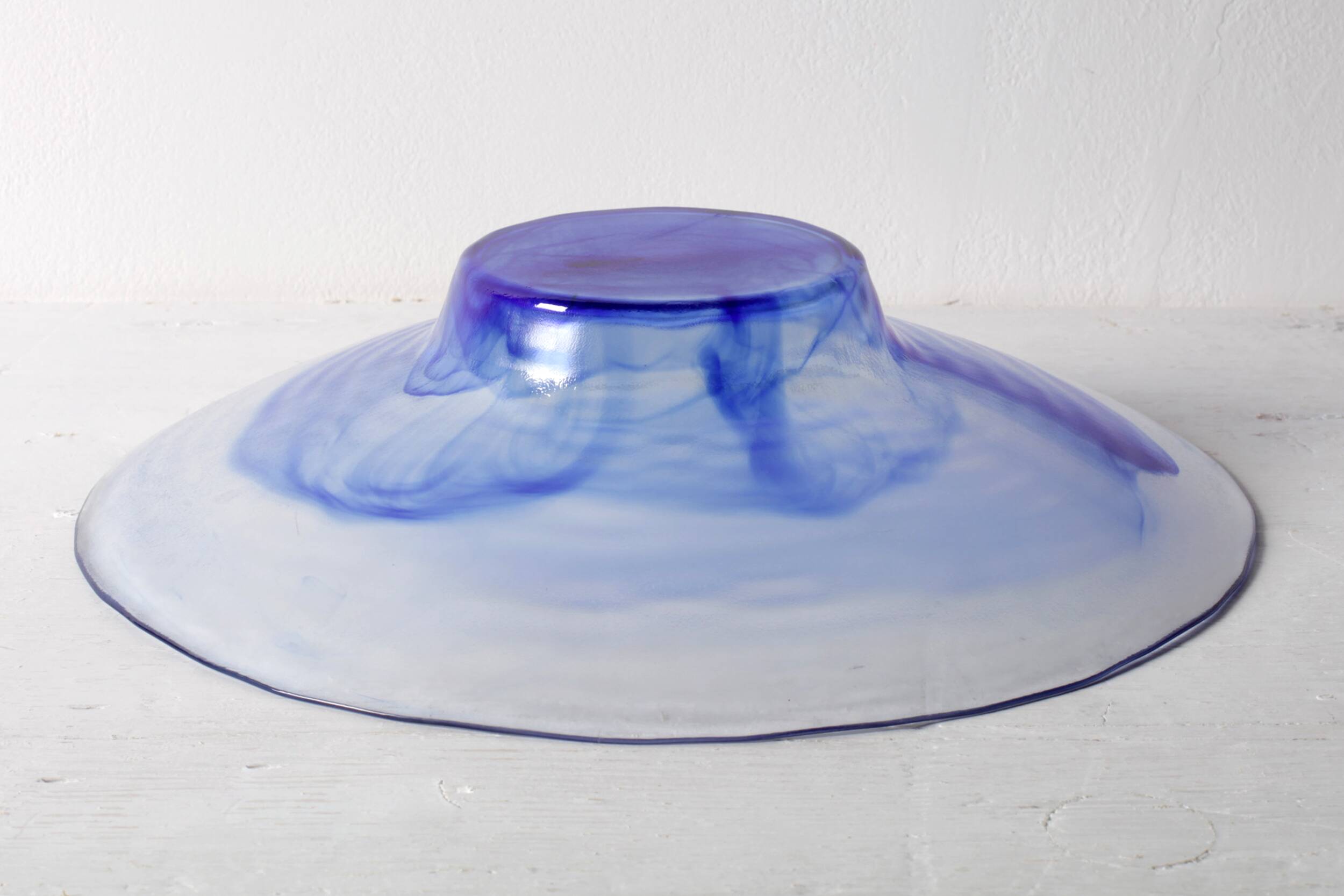 Vintage Blue Swirl Glass Fruit Bowl / Bormioli Rocco / Italy / 1990s