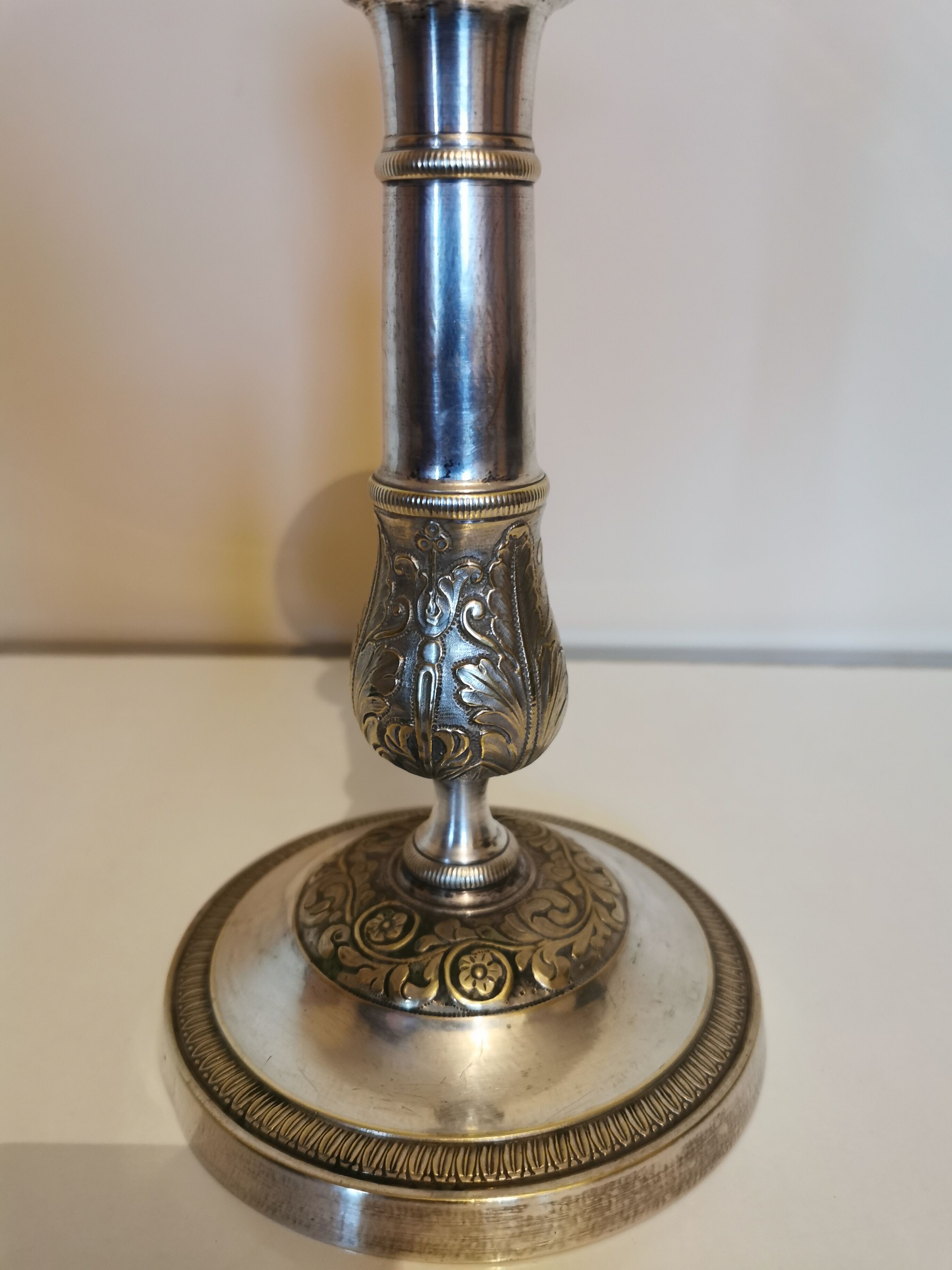 Silver metal candle holder