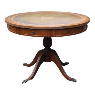 Table ronde style Empire en cuir et bois