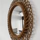 Italian Circle Rattan Bamboo Wall Mirror, 1960s
