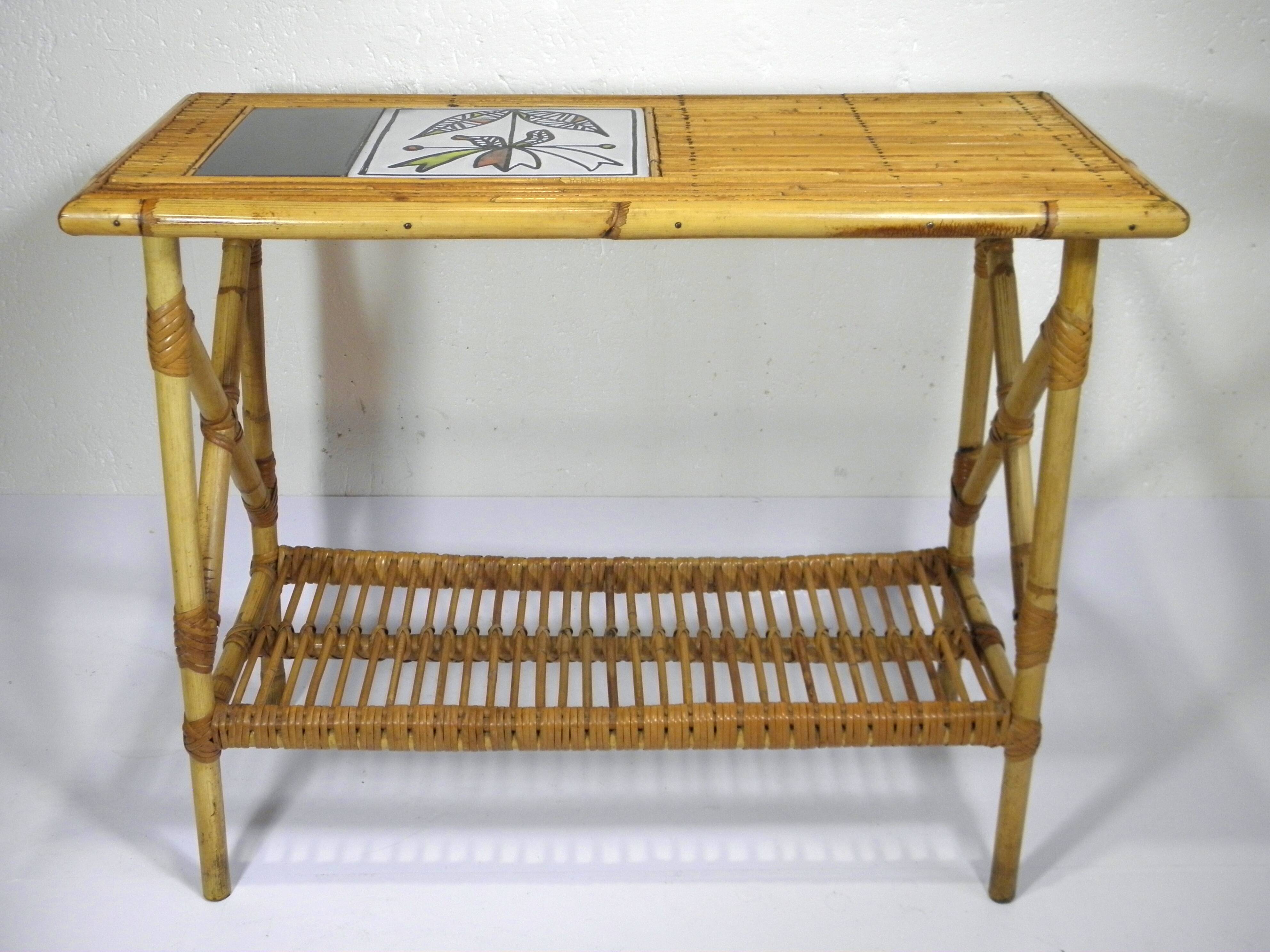 Rattan and ceramic console table - AUDOUX - MINNET and Roger CAPRON