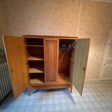 Scandinavian style wardrobe wood and rattan vintage 60s