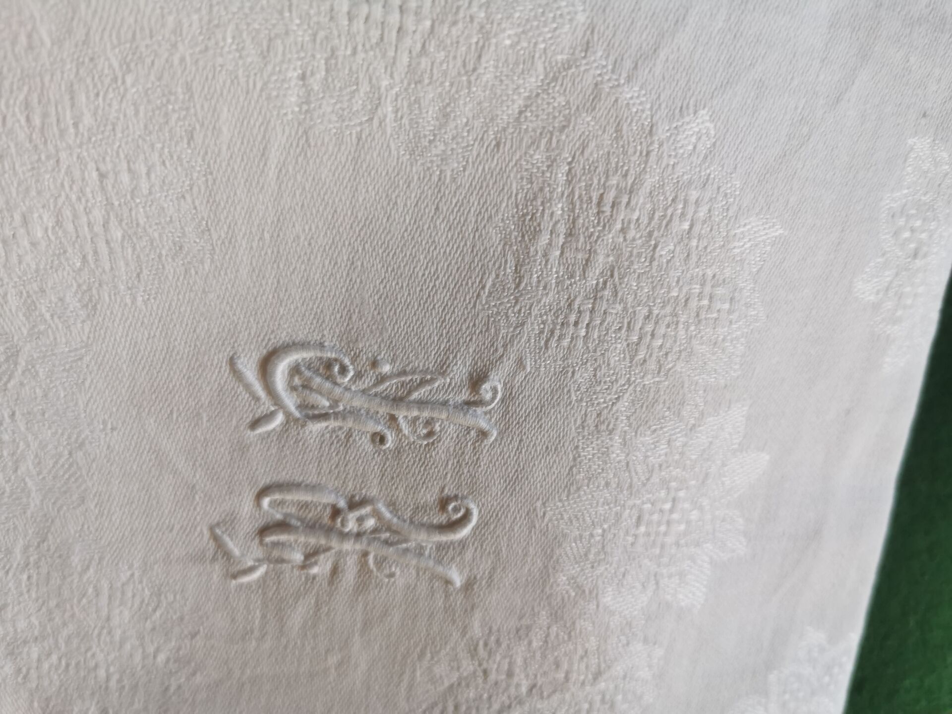 10 old damask linen napkins with monogram