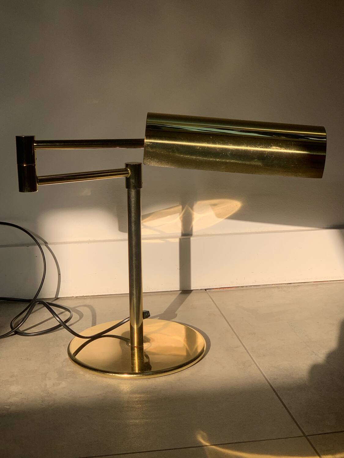 Koch and Lowe style brass articulated desk lamp