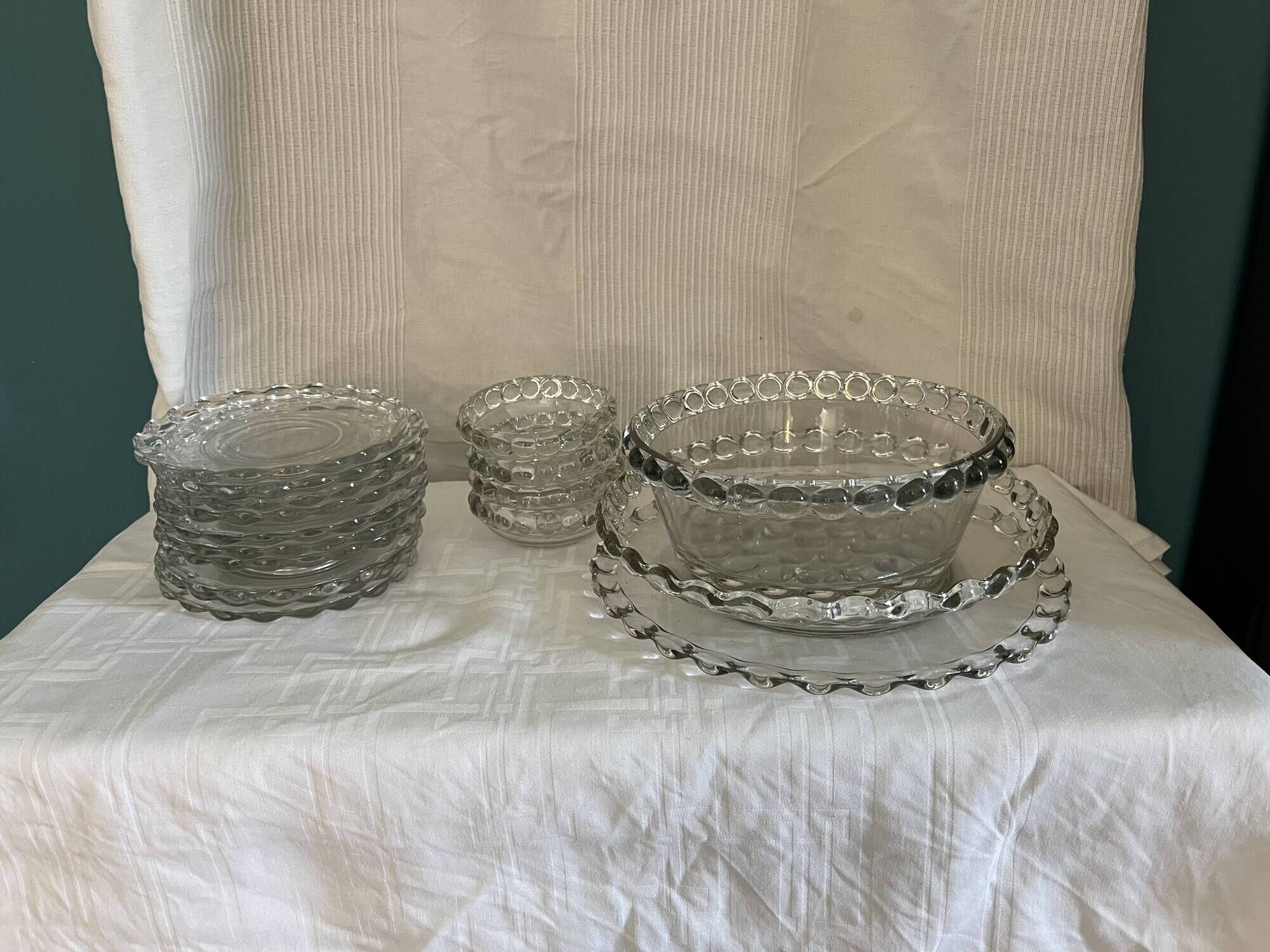 moulded glass service with beaded edge