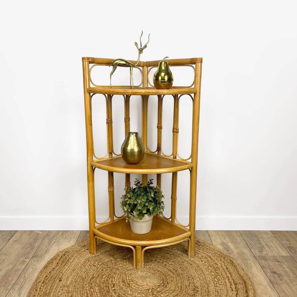 1960s rattan corner shelf