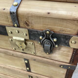 Exceptional curved leather/brass box with beautiful restored clasps.